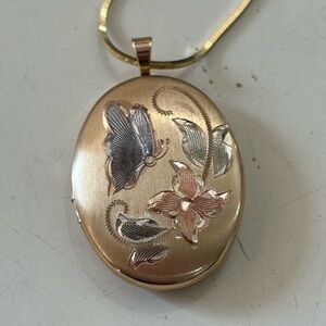 Art Nouveau Style 14 K  Gold-Filled Floral Locket Pendant